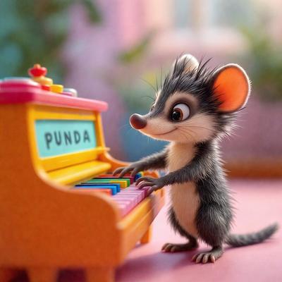 The primary subject of the image is a small, cute, and colorful cartoon character, which appears to be a mouse, sitting at a toy piano. The setting is a pink background, which adds a playful and cheerful atmosphere to the scene. The visual style is a combination of digital art and illustration, creating a whimsical and imaginative scene. The colors are predominantly pink and yellow, which are associated with warmth, happiness, and childhood memories.